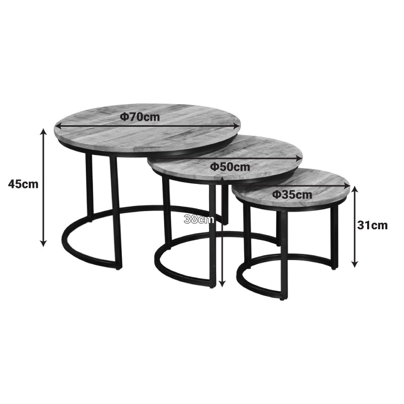 Masuta de cafea set 3 piese Frina, lemn masiv de mango, Naturala, 70x70x45 cm