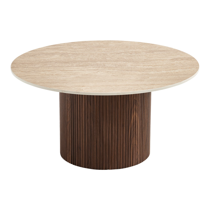 Masuta de cafea Sikulu, Aspect travertin, D80x40 cm - Nuc