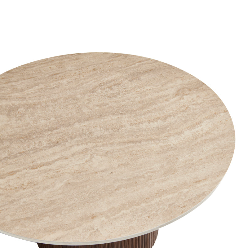 Masuta de cafea Sikulu, Aspect travertin, D80x40 cm - Nuc