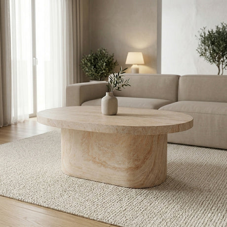 Masuta de cafea Vooge, Aspect travertin, Travertin, 100x64x39 cm
