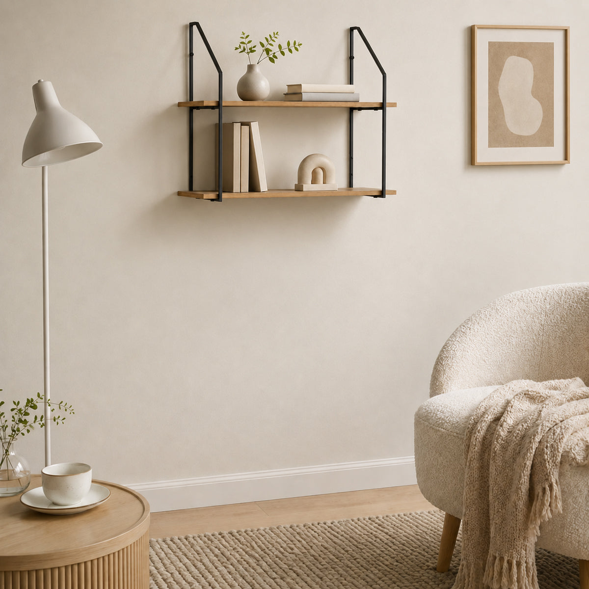 Masuta de cafea Wall shelf Fema, Metal, Stejar, 60x20x52 cm