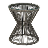 mobilier de gradina Măsuță de sticlă cu rattan, Mabil, Sticlă și Rattan, 50x55 cm, Gri