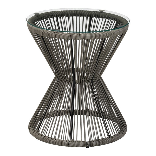 Măsuță de sticlă cu rattan, Mabil, Sticlă și Rattan, Gri, 50x55 cm