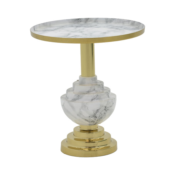 Masuta laterala Cogent marmura gri si metal, auriu, 41x41x44 cm