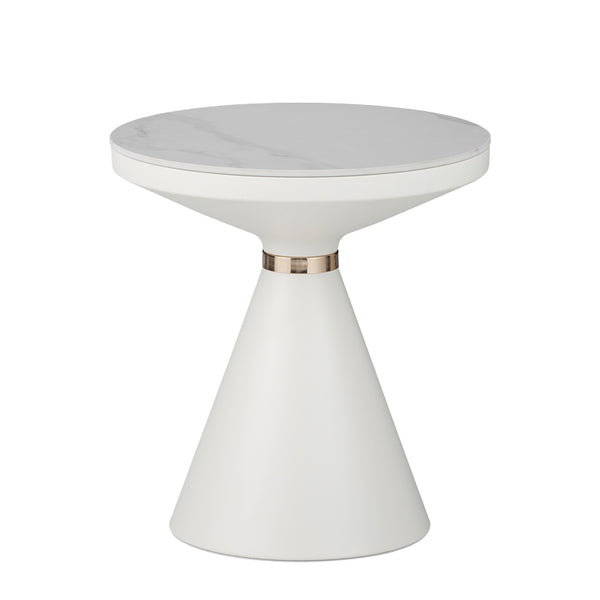 Masuta laterala Coozlin marmura alba piatra sinterizata si metal, alb-auriu, D50x50 cm