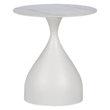 Masuta laterala Kirkene piatra sinterizata, marmura alba si metal, alb, 50x50x50 cm