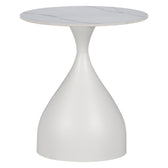 Masuta laterala Kirkene piatra sinterizata, marmura alba si metal alb 50x50x50 cm