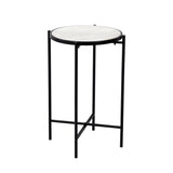 Masuta laterala Luxere negru metal-marmura, alba, D40x66 cm