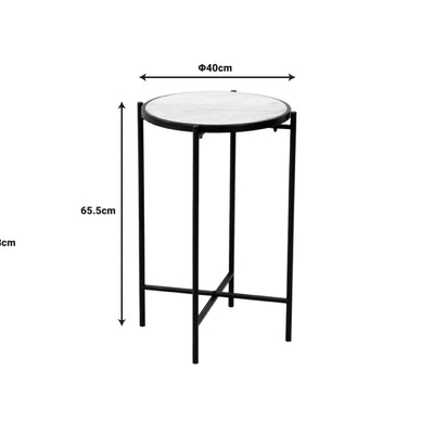 Masuta laterala Luxere negru metal-marmura, alba, D40x66 cm, imagine suplimentara