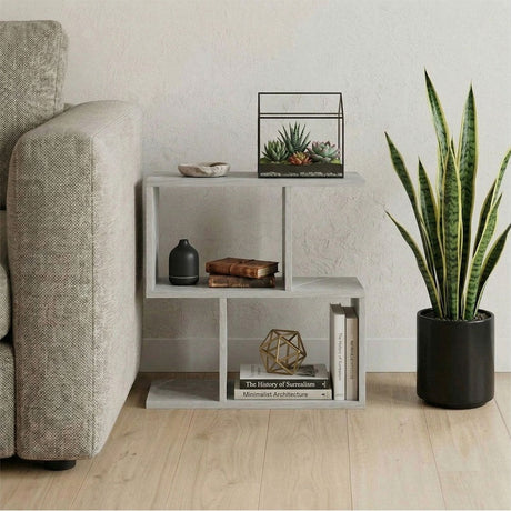 Masuta laterala Wesmol cu raft, Gri cu efect marmura, 50x20x50 cm