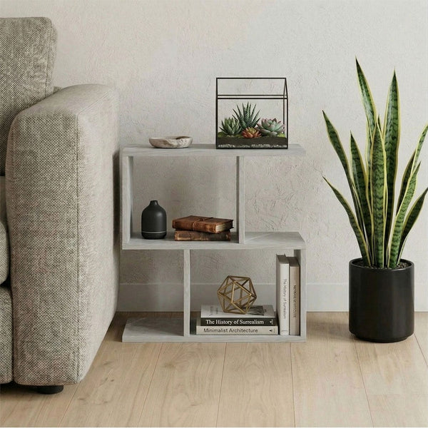 Masuta laterala Wesmol cu raft, Gri cu efect marmura, 50x20x50 cm