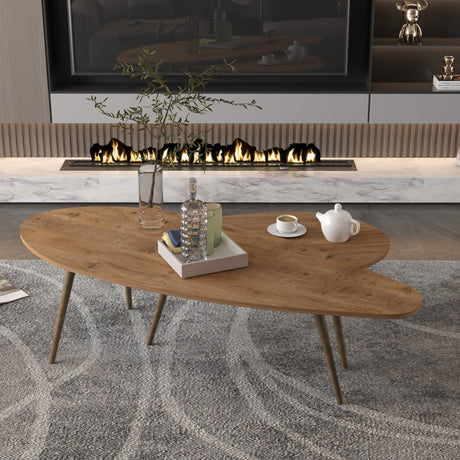 Masute de cafea Monty cu design Natural, Set 2 piese, Lemn, 116x46x46 cm