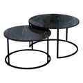 Măsuțe de cafea set 2 piese cu aspect de marmură, Solme, Metal Negru, flexibile, 75x75x45 cm, imagine suplimentara
