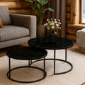 Măsuțe de cafea set 2 piese cu aspect de marmură, Solme, Metal Negru, flexibile, 75x75x45 cm, detaliu produs