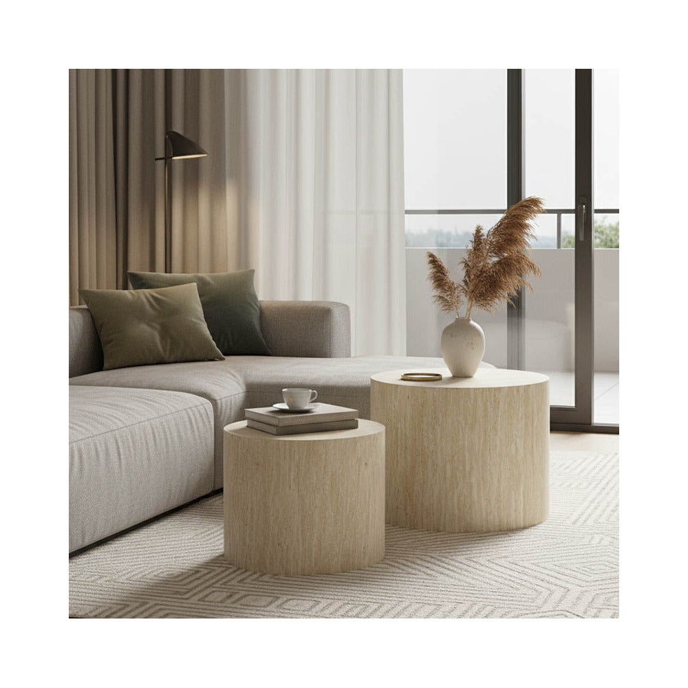 Masute laterale 2 bucati cu aspect de travertin Zonar, Bej, 45x45x50 cm