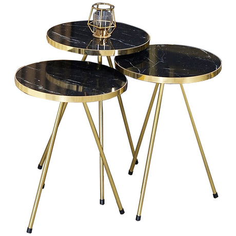 Masuțe Weber, set de 3 piese, Negru - Alb, 34x34x52 cm