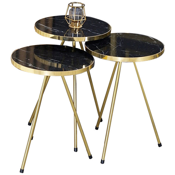 Masuțe Weber, set de 3 piese, Negru - Alb, 34x34x52 cm