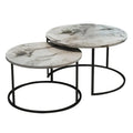 Mese de cafea cu aspect de marmură, Solme, metal negru, set 2 bucăți, 75x75x45 cm, imagine suplimentara