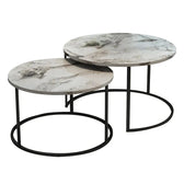 Mese de cafea cu aspect de marmură, Solme, metal negru, set 2 bucăți, 75x75x45 cm, imagine suplimentara