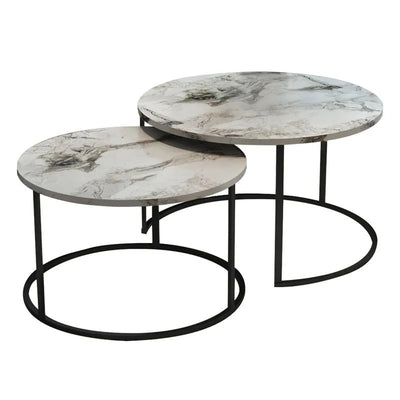 Mese de cafea cu aspect de marmură, Solme, metal negru, set 2 bucăți, 75x75x45 cm, imagine suplimentara