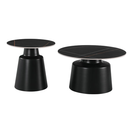 Mese de cafea set 2 piese cu neagră Dualis, Metal/Piatră sinterizată, 45x45xD40 cm, 70x70x38 cm