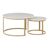 Mese de cafea Solme I, Set 2 piese, 80x80x45 cm - Alb-Auriu