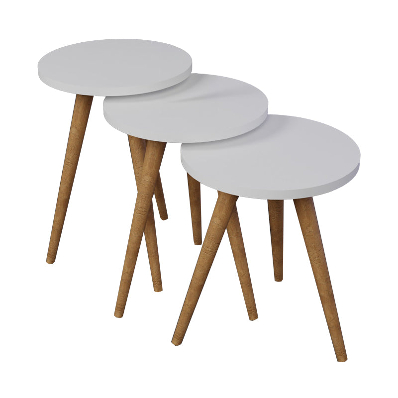 Mese laterale set Perjene de 3 bucati si lemn, Alb - Natural, 37x37 cm - Alb