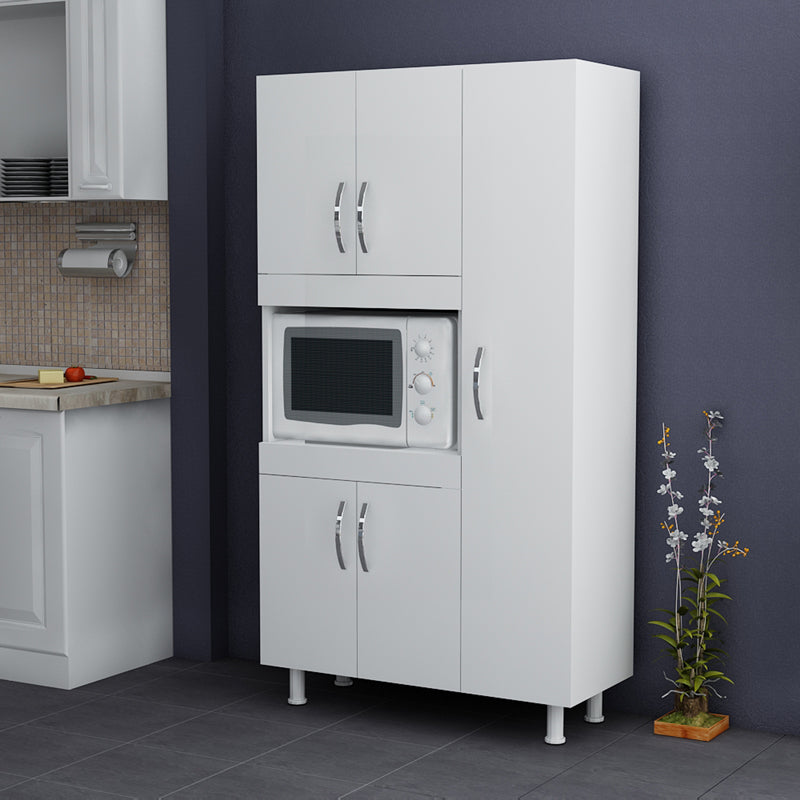 Mobila de bucatarie Defne cu loc de microunde, 5 usi, alb, 89x38x160 cm, imagine suplimentara