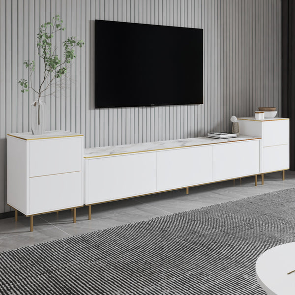 Comoda Tv Imag, Marmura, Alb, 260x60x35 cm
