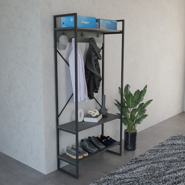 Mobilier de hol cu suport metalic Levento, Metal și Lemn, 88x34x180 cm