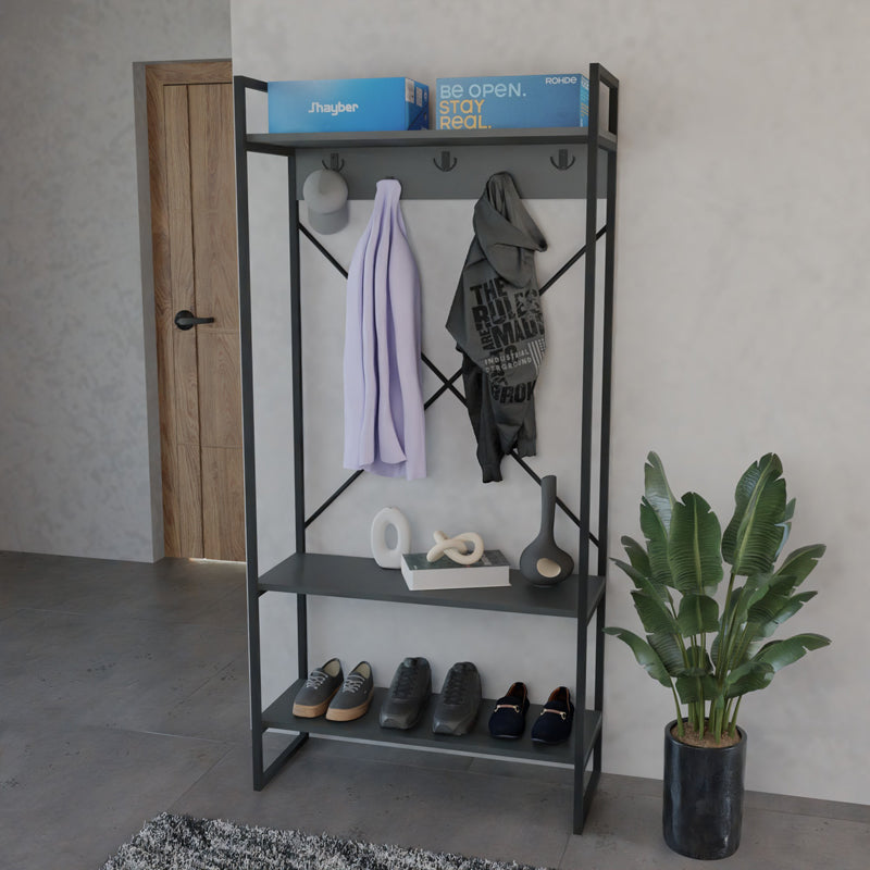 Mobilier de hol cu suport metalic Levento, Metal și Lemn, 88x34x180 cm