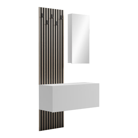 Mobilier de intrare Arika cu oglinda si Riflaj, alb-sonoma, 100x37x199 cm