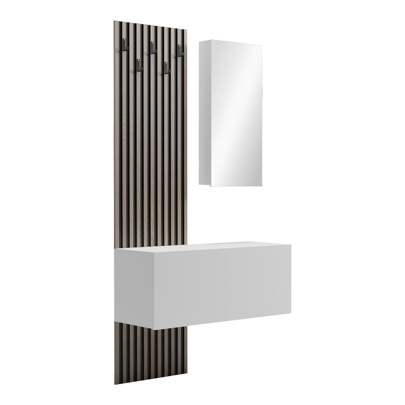 Mobilier de intrare Arika cu oglinda si riflaj, 100x37x199 cm - Alb