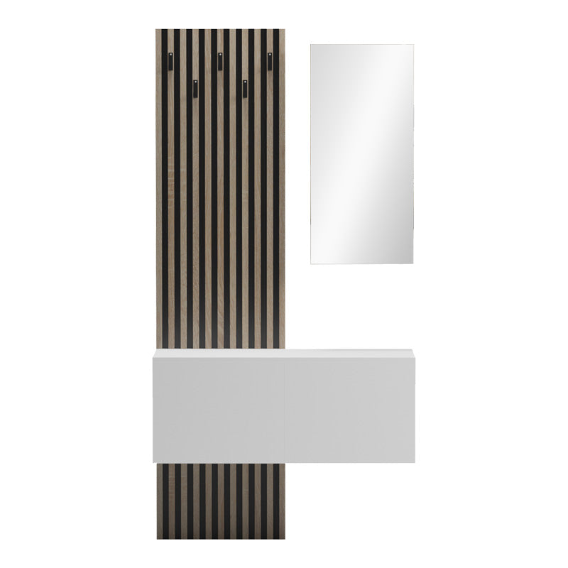 Mobilier de intrare Arika cu oglinda si riflaj, 100x37x199 cm - Alb
