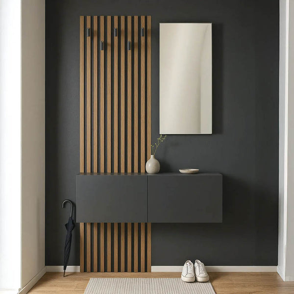 Mobilier de intrare Arika cu oglinda si riflaj, 100x37x199 cm