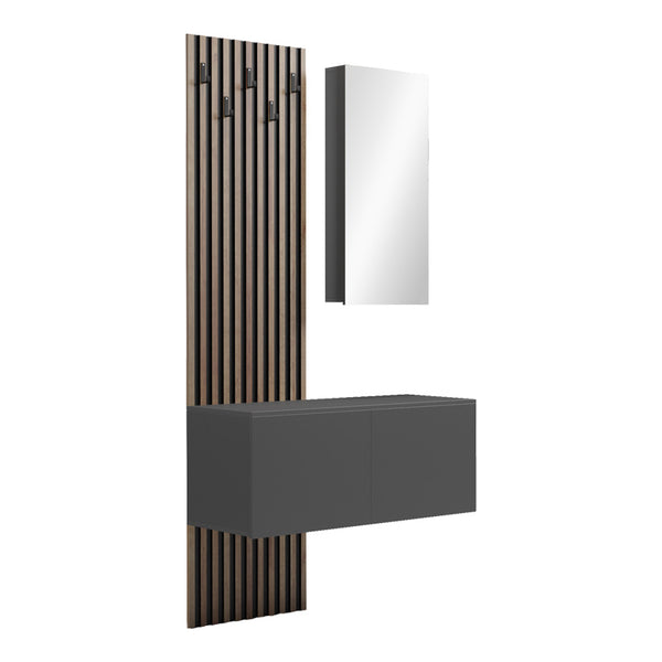 Mobilier de intrare Arika cu oglinda si riflaj, 100x37x199 cm