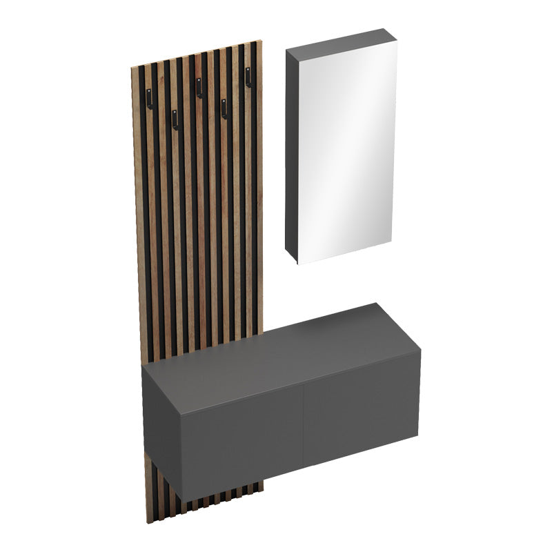 Mobilier de intrare Arika cu oglinda si riflaj, 100x37x199 cm - Stejar