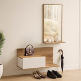 Mobilier de intrare cu oglinda Miranda, Alb-Stejar, Lemn, 60x30x89 cm