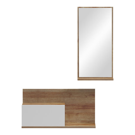 Mobilier de intrare cu oglinda Miranda, Alb-Stejar, Lemn, 60x30x89 cm