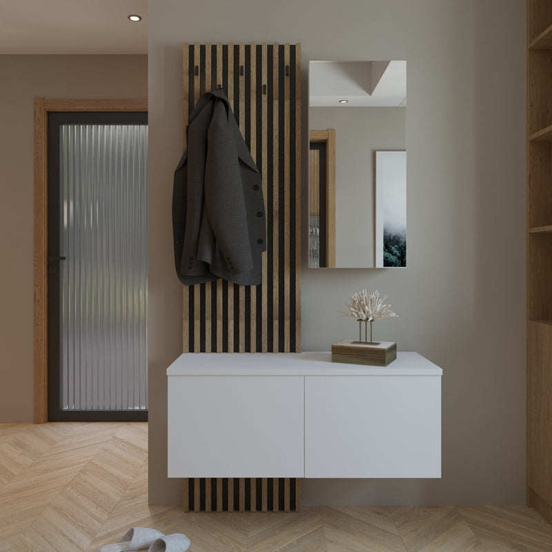 Mobilier de intrare cu oglinda si Riflaj Arika, Sonoma, 100x37x200 cm