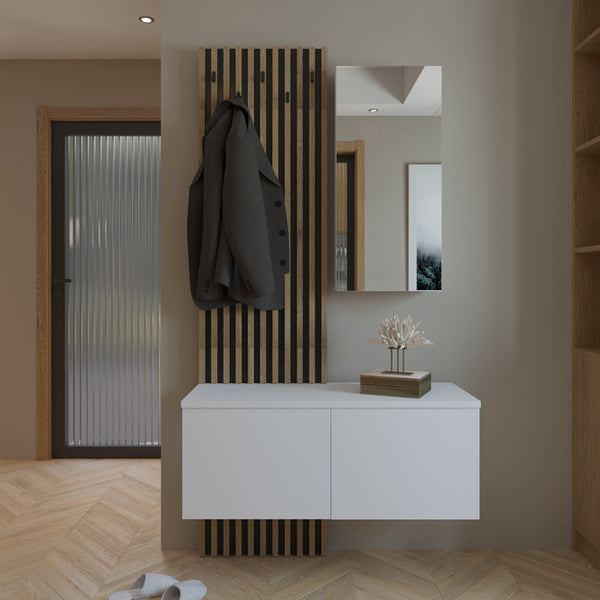 Mobilier de intrare cu oglinda si Riflaj Arika, Sonoma, 100x37x200 cm