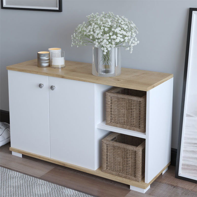 Mobilier de intrare Deril, alb-Sonoma, 90x33x52 cm, perspectiva suplimentara