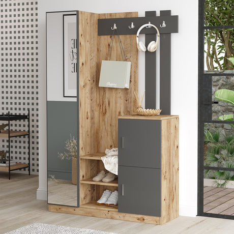 Mobilier de intrare Saron cu oglinda, 113x35x180 cm