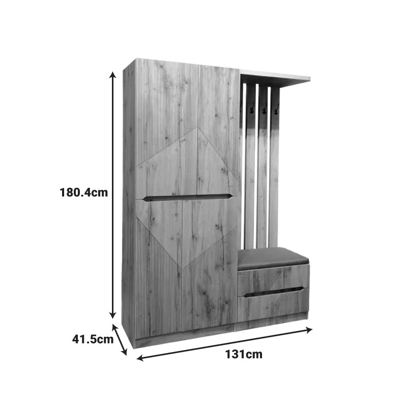 Mobilier de intrare Zomie, Lemn de Stejar, 131x41x180 cm