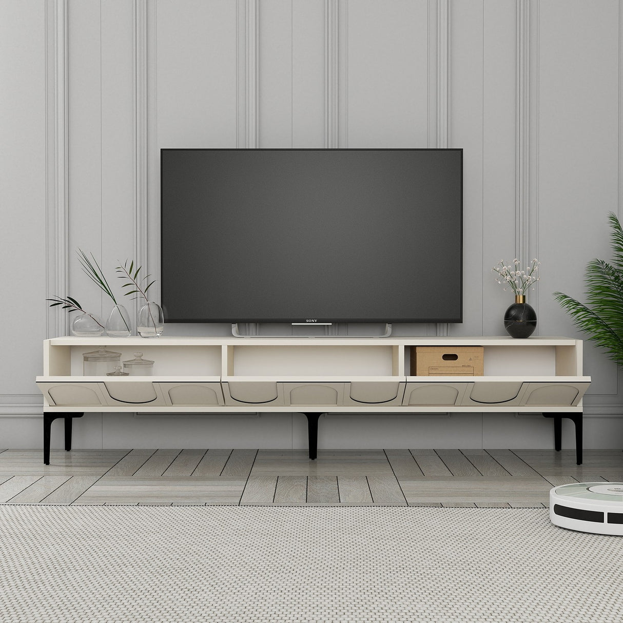 Mobilier Lyon 42, Cream Black - White Black, 180x35 cm - Cream
Black