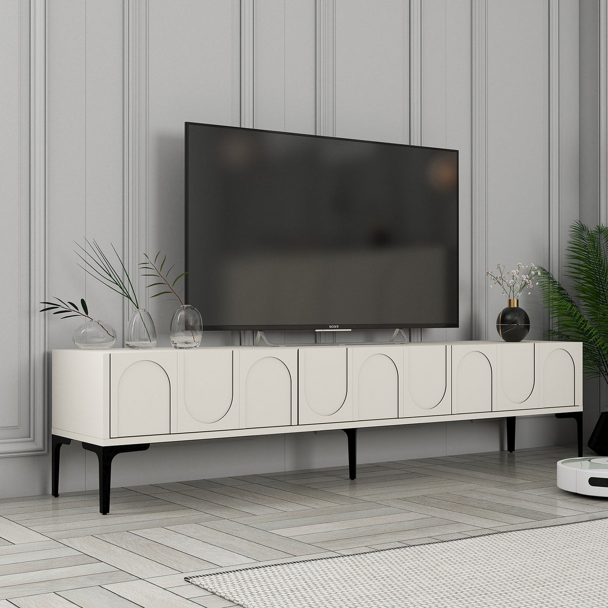 Mobilier Lyon 42, Cream Black - White Black, 180x35 cm - Cream
Black