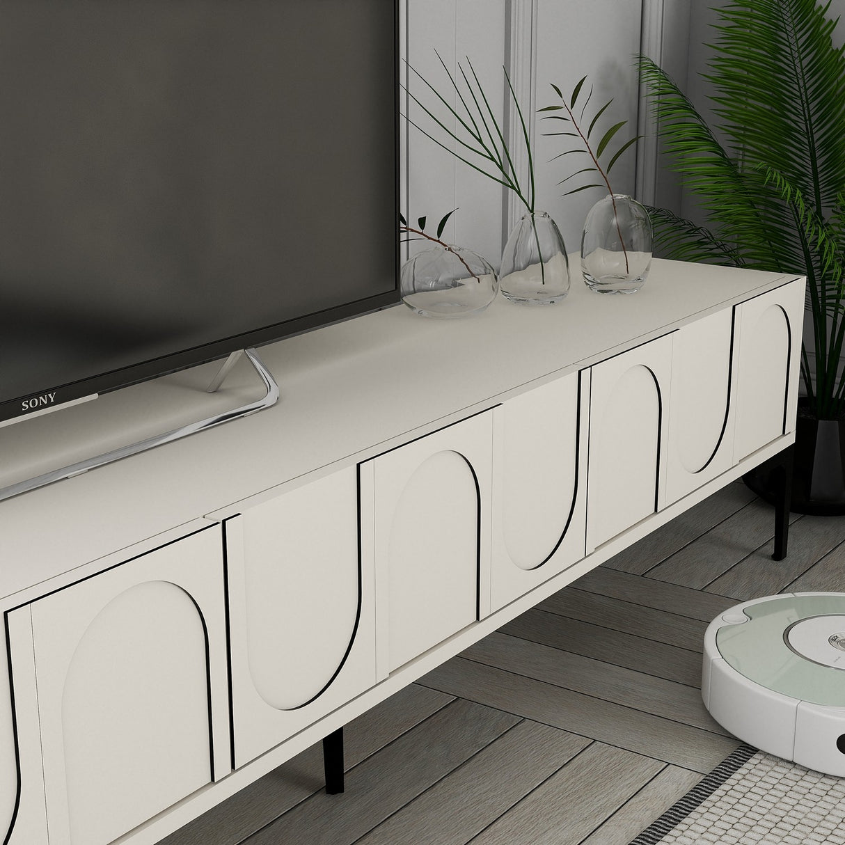 Mobilier Lyon 42, Cream Black - White Black, 180x35 cm - Cream
Black
