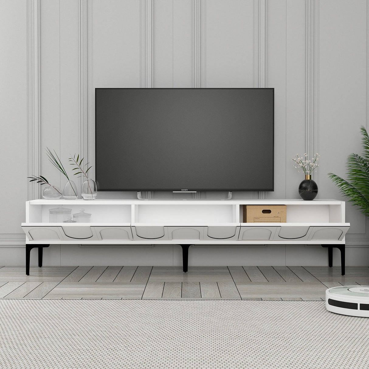 Mobilier Lyon 42, Cream Black - White Black, 180x35 cm - White
Black