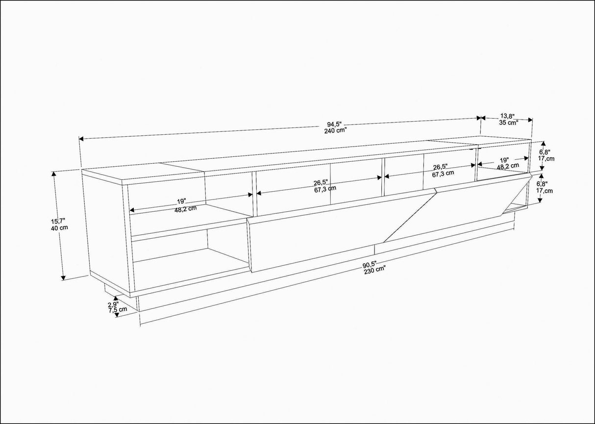 Mobilier Rhodes, Gri - Alb, 240x37 cm - Gri