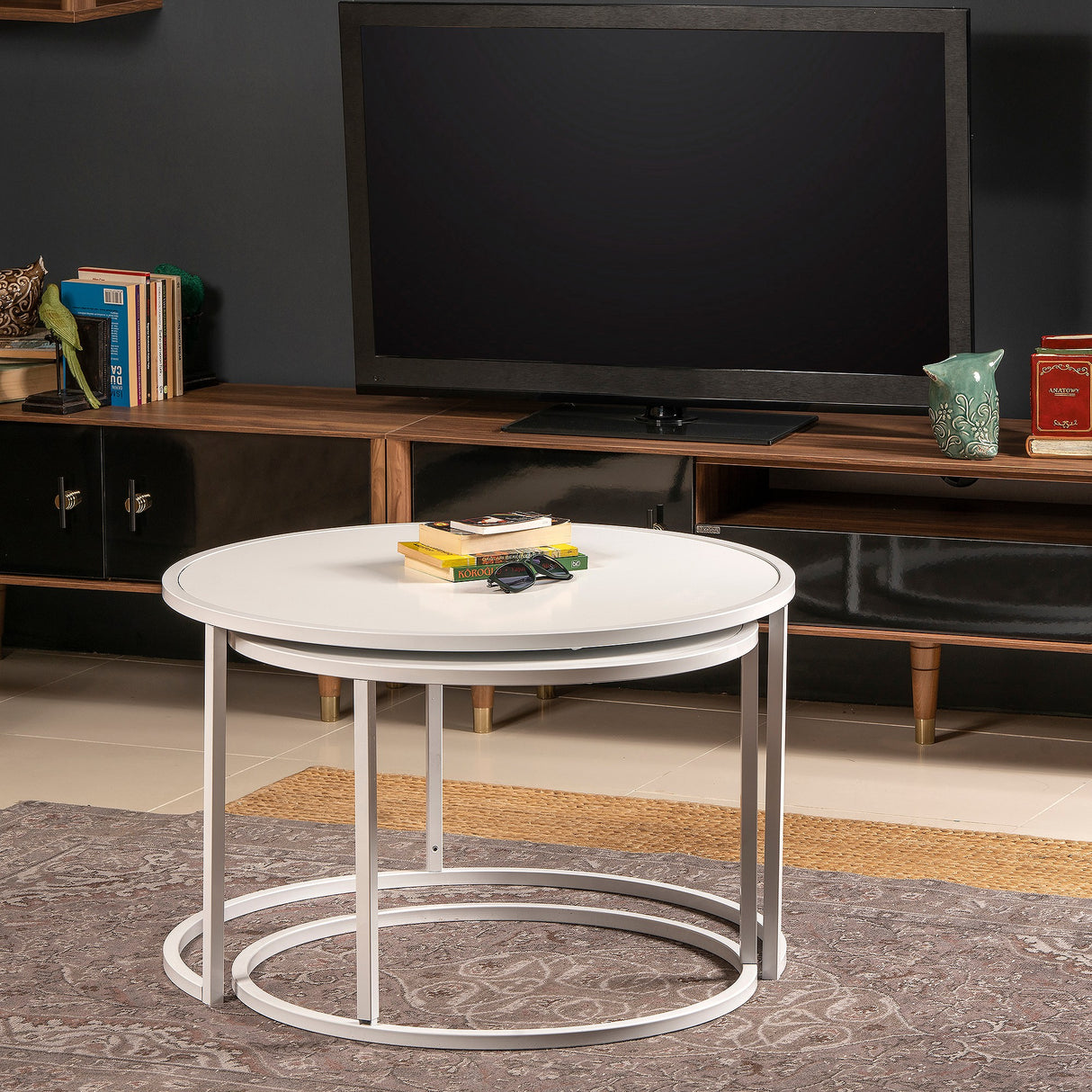 Mobilier Tambur, Oak Black - Alb, 80x80 cm - Alb